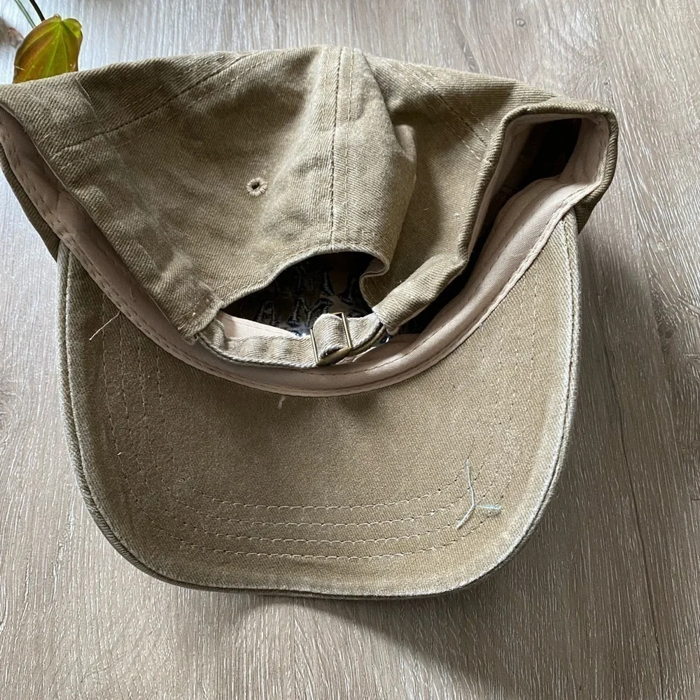 MAMA Embroidered Baseball Hat Khaki Tan Distressed Vintage Adjustable Casual